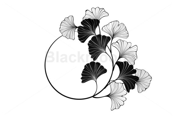 Download Round Frame with Ginkgo Biloba Leaves - Ink Collection