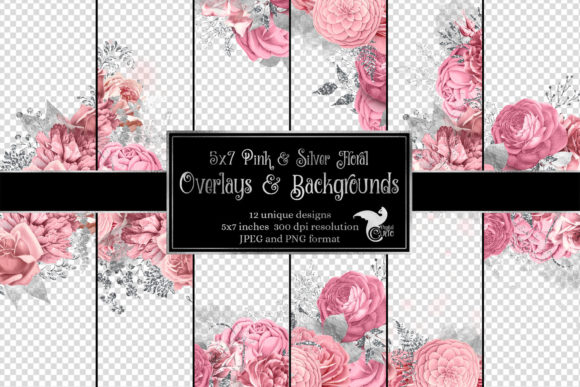 Download 5x7 Pink and Silver Floral Overlays - Ink Collection