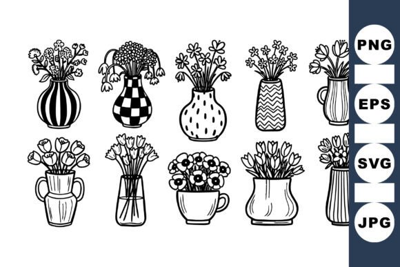 Download Vintage Flower Vase Clipart Set - Flower vase clipart Collection