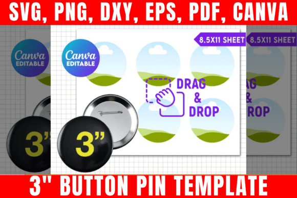 Download 3 Button Pin Template, Button Pin Blank - Template Collection