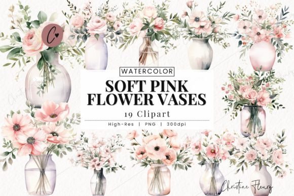 Download Watercolor Soft Pink Flower Vase Clipart - Ink Collection